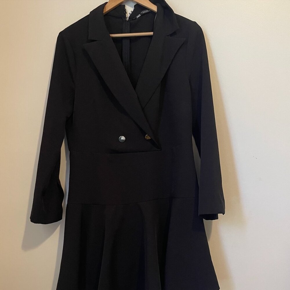 ZARA Black Long Sleeve Fit & Flare Romper - Size XL